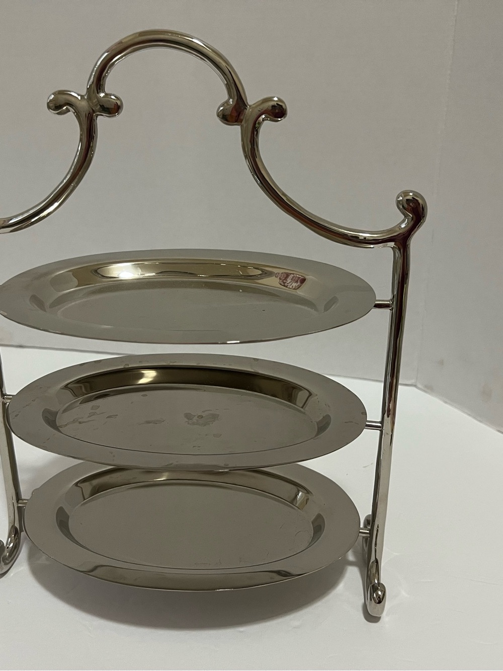 Vintage 3-Tier Metal Service Stand Dessert Tray Tidbit Stand Silver Tone Display